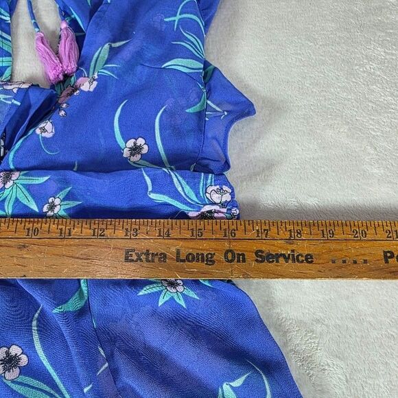 America & Beyond L Blue Boho Coverup Dress High Split Summer Beach Vacation Tie - Picture 9 of 10